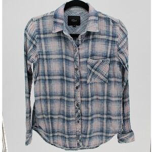 Rails $188 XS Hunter Plaid Shirt Pink Blue 100% Cotton Relaxed Button Down